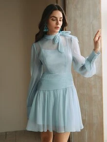 Anewsta Essential Đầm midi đơn giản thanh lịch theo phong cách cung điện cổ điển dành cho nữ, trang phục mùa xuân dành cho phụ nữ - Màu xanh lam - Xem 6