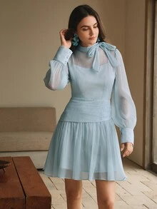 Anewsta Essential Đầm midi đơn giản thanh lịch theo phong cách cung điện cổ điển dành cho nữ, trang phục mùa xuân dành cho phụ nữ - Màu xanh lam - Xem 7