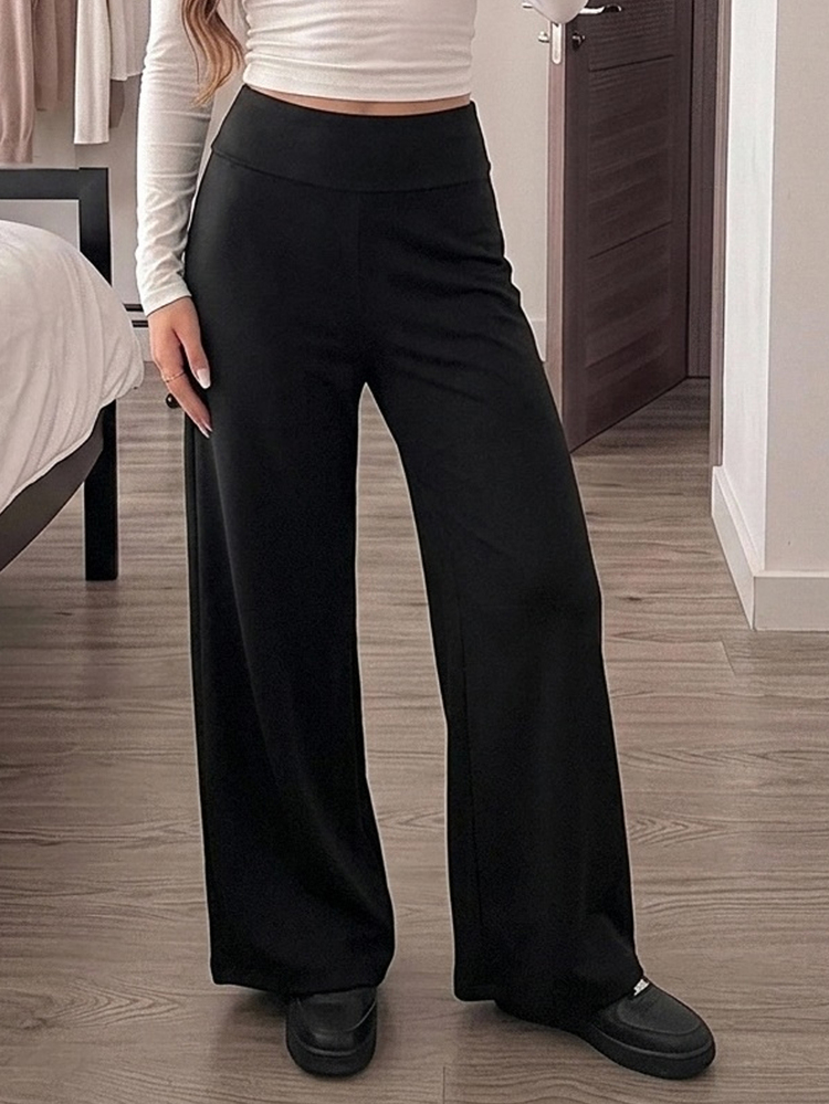Tween Girls Black Elastic Waist Cuffed Long Pants Casual Daily Soft Comfortable Versatile - Black - View 7