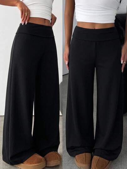Kids Tween Girls Black Elastic Waist Cuffed Long Pants Casual Daily Soft Comfortable Versatile