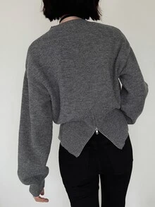 FRIFUL Women's Korean Style Autumn Solid Color Knit Sweater For Middle-Aged Women Long Sleeve Tops - Dark Grey - View 8