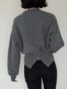 FRIFUL Women's Korean Style Autumn Solid Color Knit Sweater For Middle-Aged Women Long Sleeve Tops - Dark Grey - View 6