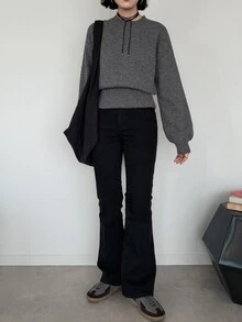 FRIFUL Women's Korean Style Autumn Solid Color Knit Sweater For Middle-Aged Women Long Sleeve Tops - Dark Grey - View 9