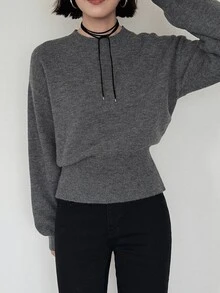 FRIFUL Women's Korean Style Autumn Solid Color Knit Sweater For Middle-Aged Women Long Sleeve Tops - Dark Grey - View 7
