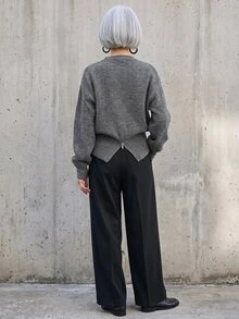 FRIFUL Women's Korean Style Autumn Solid Color Knit Sweater For Middle-Aged Women Long Sleeve Tops - Dark Grey - View 4