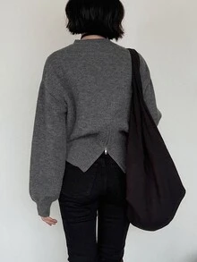 FRIFUL Women's Korean Style Autumn Solid Color Knit Sweater For Middle-Aged Women Long Sleeve Tops - Dark Grey - View 10