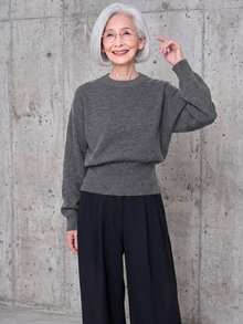 FRIFUL Women's Korean Style Autumn Solid Color Knit Sweater For Middle-Aged Women Long Sleeve Tops - Dark Grey - View 2