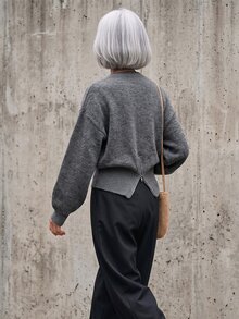 FRIFUL Women's Korean Style Autumn Solid Color Knit Sweater For Middle-Aged Women Long Sleeve Tops - Dark Grey - View 12