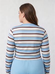 Solavibe Plus Size Blue Powder Blue Top Wide Leg Pants Two Pieces Set For Campus Casual Traditional Urban Stroll Back To School Autumn Formal Vacation - Blue - View 3