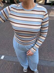Solavibe Plus Size Blue Powder Blue Top Wide Leg Pants Two Pieces Set For Campus Casual Traditional Urban Stroll Back To School Autumn Formal Vacation - Blue - View 4
