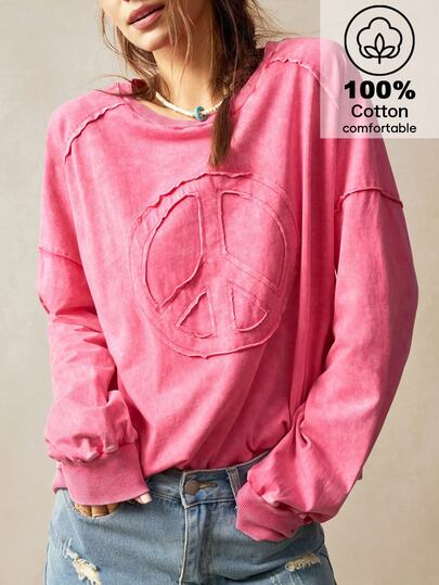 Bohemela Sweatshirt Wanita Kasual Warna Polos Rajut Kerah Bulat Potongan Longgar Lengan Panjang untuk Musim Gugur/Dingin