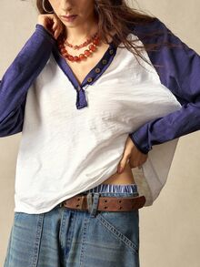 Bohemela 女式休闲针织拼色半拉链T恤 - 彩色 - 查看 5
