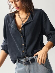 Bohemela Casual Solid Color Knit Loose Wash Jacket For Women - Black - View 3