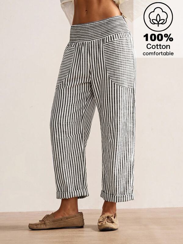 Bohemela Autumn Vacations, Women's Casual Boho Vintage Woven Striped Print Women's Long Pants, Daily Wear Beach, Country Concert