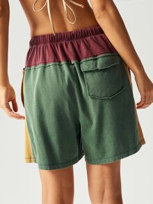Bohemela BOHO Knit Color Blocking Loose Washed Women's Shorts - Red - View 5