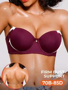 Bareli Dear Women's Bow Decor Underwire Bra With Transparent Shoulder Straps - Purple - View 3