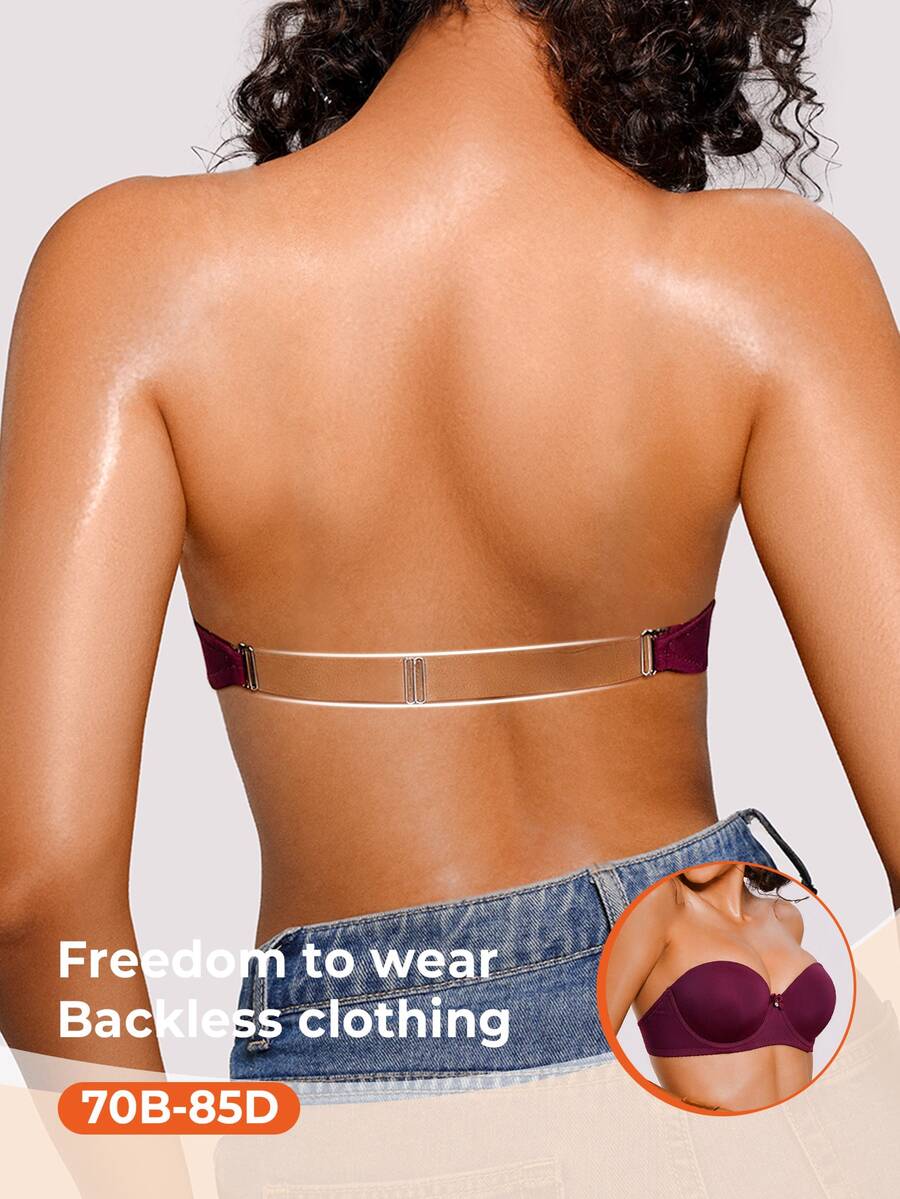 Bareli Dear Women's Bow Decor Underwire Bra With Transparent Shoulder Straps - Purple - View 1