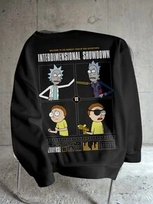 Rick and Morty X SHEIN 男士休閒卡通印花保暖內裡衛衣，秋冬款 - 白色 - 查看 1