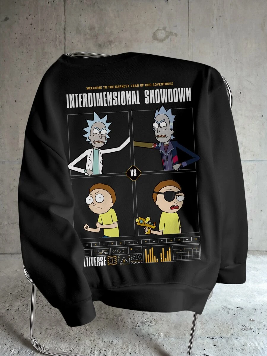 Rick and Morty X SHEIN 男士休閒卡通印花保暖內裡衛衣,秋冬款 - 白色 - 查看 1