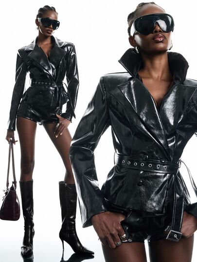 LYSMO Women's Solid Color PU Leather Long Sleeve Double-Breasted Fashion Jacket Going Out Autumn Outfit For Women Work Outfits For Women Chic Sexy Outfits