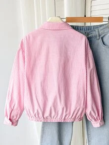 SHEIN 少女彩色條紋拼接長袖夾克，適合外出、購物、開學季的百搭外套，兒童休閒日常穿著 - 彩色 - 查看 7