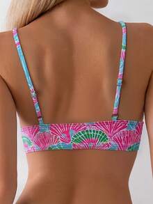SHEIN Swim 女士夏季海滩贝壳印花性感比基尼套装，随机印花 - 彩色 - 查看 5