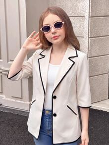SHEIN 青少年女孩優雅休閒時尚日常穿著，適合秋冬/春季，青少年女孩 - 杏色 - 查看 9
