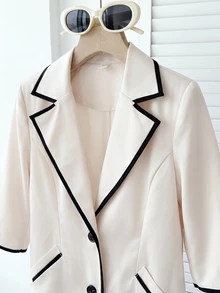 SHEIN 青少年女孩優雅休閒時尚日常穿著，適合秋冬/春季，青少年女孩 - 杏色 - 查看 4