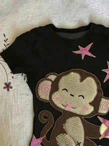 IslaSuriya 女款夏季休閒 Y2K 可愛卡通印花 T-shirt 日常上學穿搭 黑色 - 彩色 - 查看 4