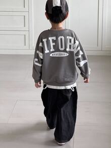 SHEIN Oversized Crew Neck Raglan Sleeve Fleece Pullover Pullover Autumn Sweatshirt With Large Letter Print, Suitable For Winter, Baby Boy - Multicolor - View 7