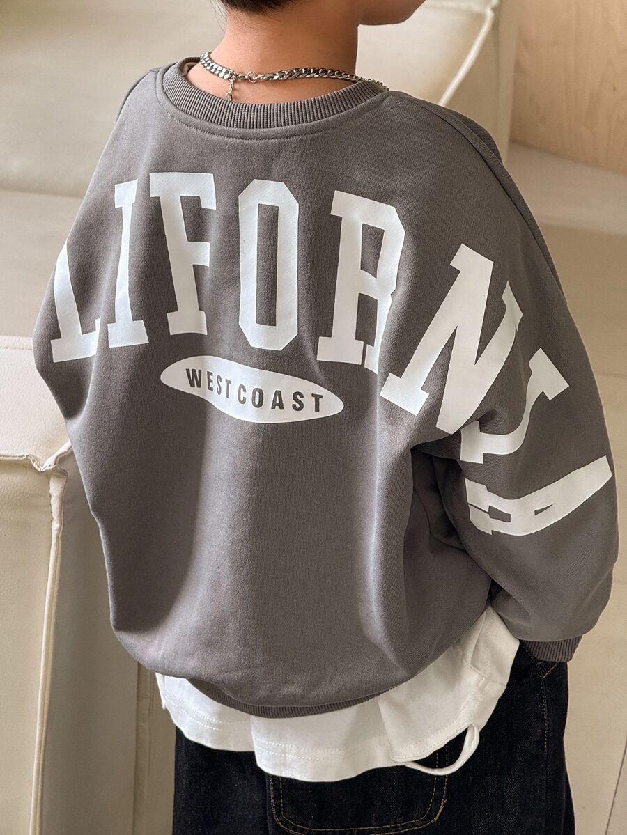 SHEIN Oversized Crew Neck Raglan Sleeve Fleece Pullover Pullover Autumn Sweatshirt With Large Letter Print, Suitable For Winter, Baby Boy - Multicolor - View 1