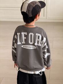 SHEIN Oversized Crew Neck Raglan Sleeve Fleece Pullover Pullover Autumn Sweatshirt With Large Letter Print, Suitable For Winter, Baby Boy - Multicolor - View 4