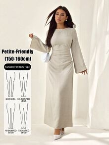 SHEIN PETITE Apricot Long-Sleeved Maxi Dress With Flared Sleeves For Petite Women (Autumn/Winter) - Apricot - View 1