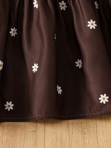 SHEIN Tween Girl Floral Print Round Neck Pleated Casual Party Dress - Brown - View 5