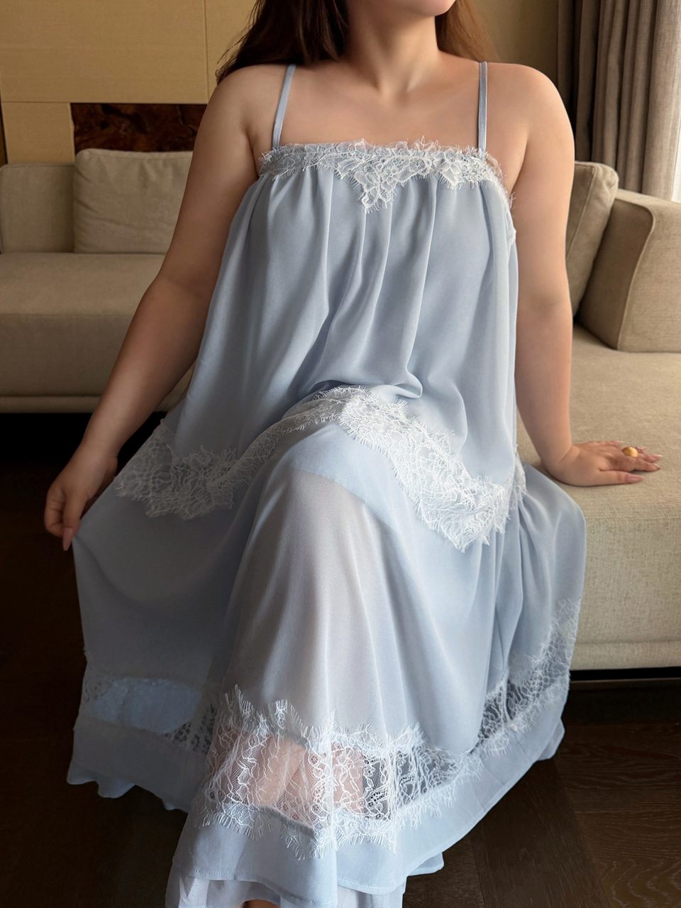 Dazy Plus Plus Size Romantic Colorblock Lace Patchwork Layered Ruffle Camisole Nightgown For Spring Summer Autumn Pajamas