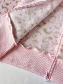 Elamini Allover Print Fuzzy Trim Hooded Jacket - Pink - View 9