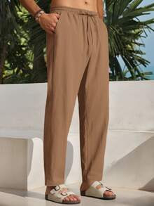 Manfinity RebelGame Men's Woven Fashion Casual Business Solid Color Long Pants - Brown - View 5