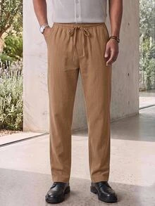 Manfinity RebelGame Men's Woven Fashion Casual Business Solid Color Long Pants - Brown - View 4