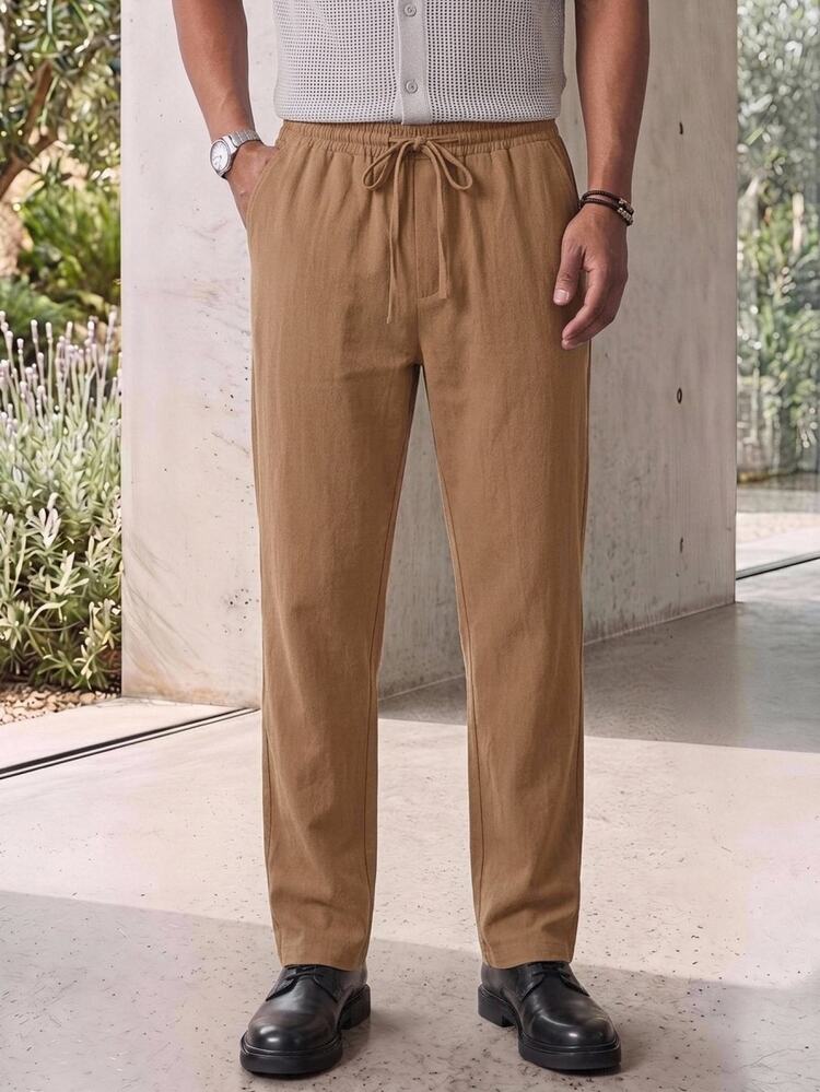 Manfinity RebelGame Pantalones largos de unicolor de moda casual de negocios tejidos para hombres - Marrón - Añade 4