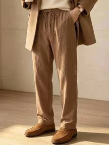 Manfinity RebelGame Men's Woven Fashion Casual Business Solid Color Long Pants - Brown - View 1