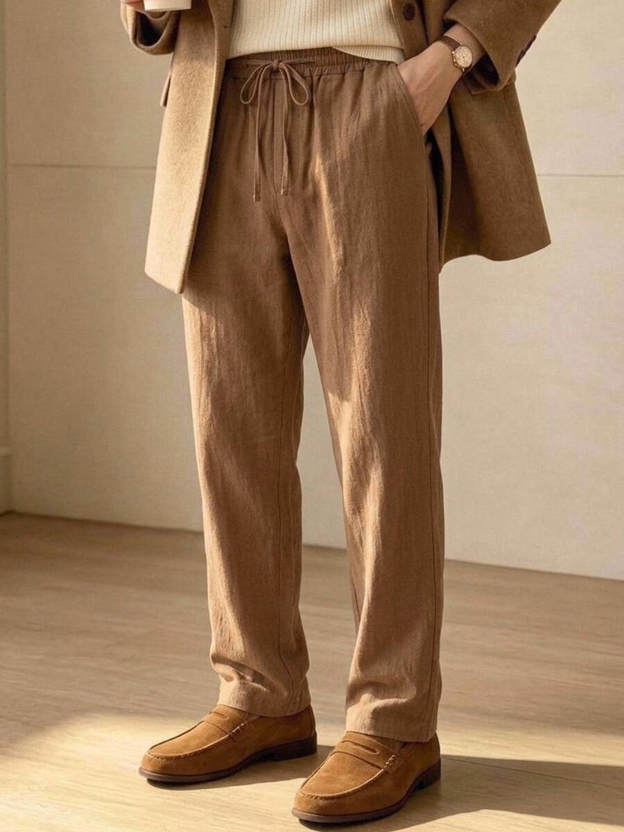 Manfinity RebelGame Men's Woven Fashion Casual Business Solid Color Long Pants - Brown - View 1