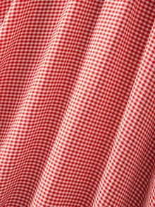 SHEIN Clasi Plus Size Vintage Country Style Pleated Red Plaid Patchwork Lace Hem Skirt, Summer Fall - Red - View 6