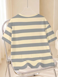 TOM & JERRY X SHEIN Plus Size Contrast Striped Cartoon & Letter Graphic Tee - White - View 2