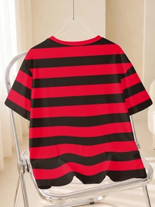 TOM & JERRY X SHEIN Plus Striped Cartoon & Slogan Graphic Tee - White - View 2