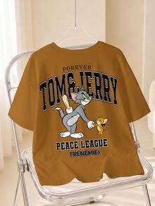 TOM & JERRY X SHEIN Men Cartoon & Slogan Graphic Tee - White - View 1