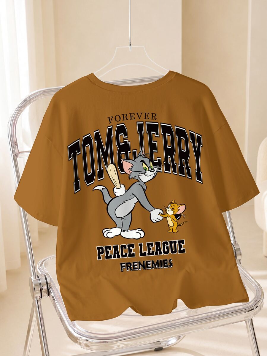 TOM & JERRY X SHEIN Men Cartoon & Slogan Graphic Tee - White - View 1