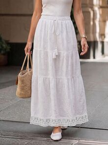 Hansera Women Skirts Picnic Vacation White Boho Romantic Cottage Garden Party Brunch Summer - White - View 3