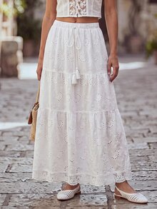 Hansera Women Skirts Picnic Vacation White Boho Romantic Cottage Garden Party Brunch Summer - White - View 7