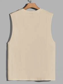 Daypath Men's Round Neck Letter Print Casual Versatile Daily Wear Top, Holiday - Khaki - View 2