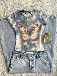 IslaSuriya Women's Colorful Rhinestone Decor Round Neck Short Sleeve T-Shirt - Multicolor - View 6